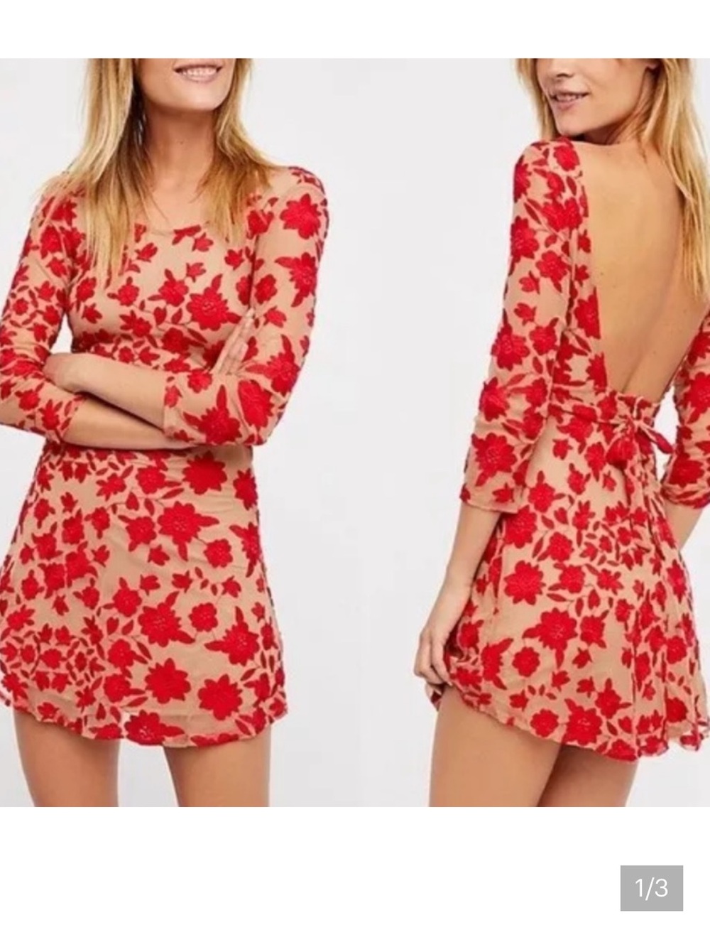 For Love And Lemons Red Floral Long Sleeve Dress